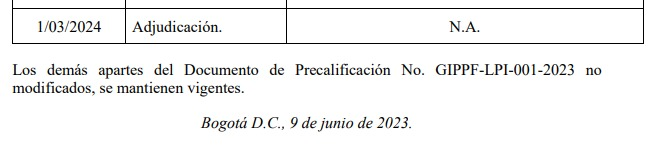 Imagen donde se brinda información sobre el item de adjudicación