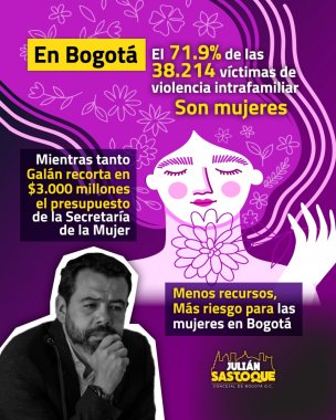 <p>Ante aumento de los casos de violencia intrafamiliar contra mujeres, Galán responde con sensible recorte al presupuesto para la Secretaría de la Mujer</p>