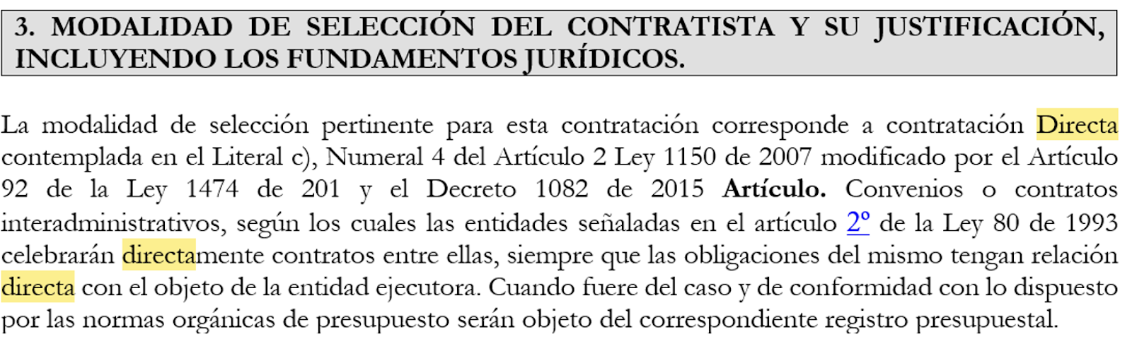 Imagen de documento donde se visualiza la modalidad de selección