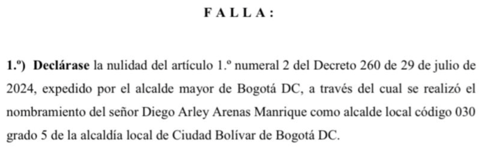 Fragmento del fallo a favor de la concejal Diago.