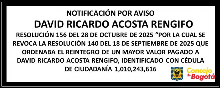 <p>Notificación por aviso David Ricardo Acosta Rengifo</p>