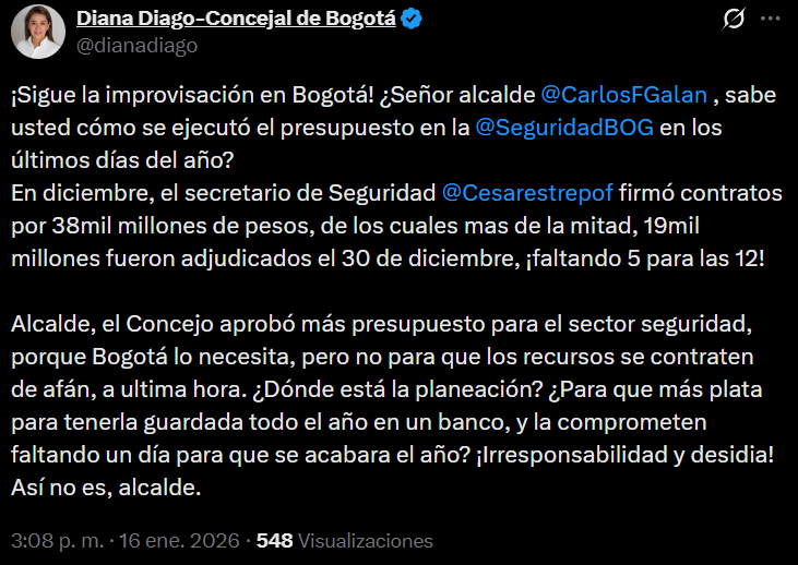 Pronunciamiento público de la concejal Diana Diago en su cuenta de X (antes Twitter)