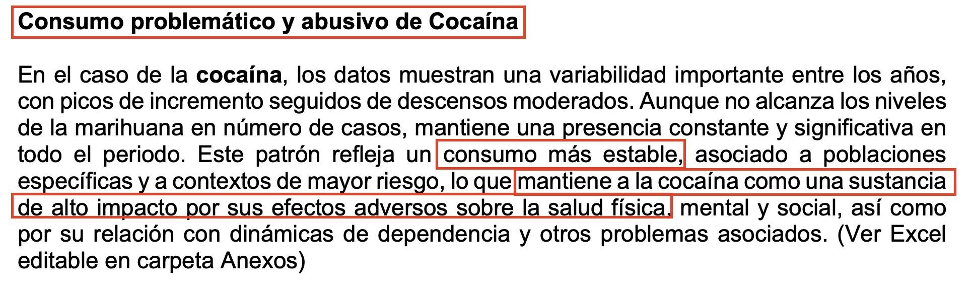 En esta imagen información de consumo problemático y abusivo de cacaína
