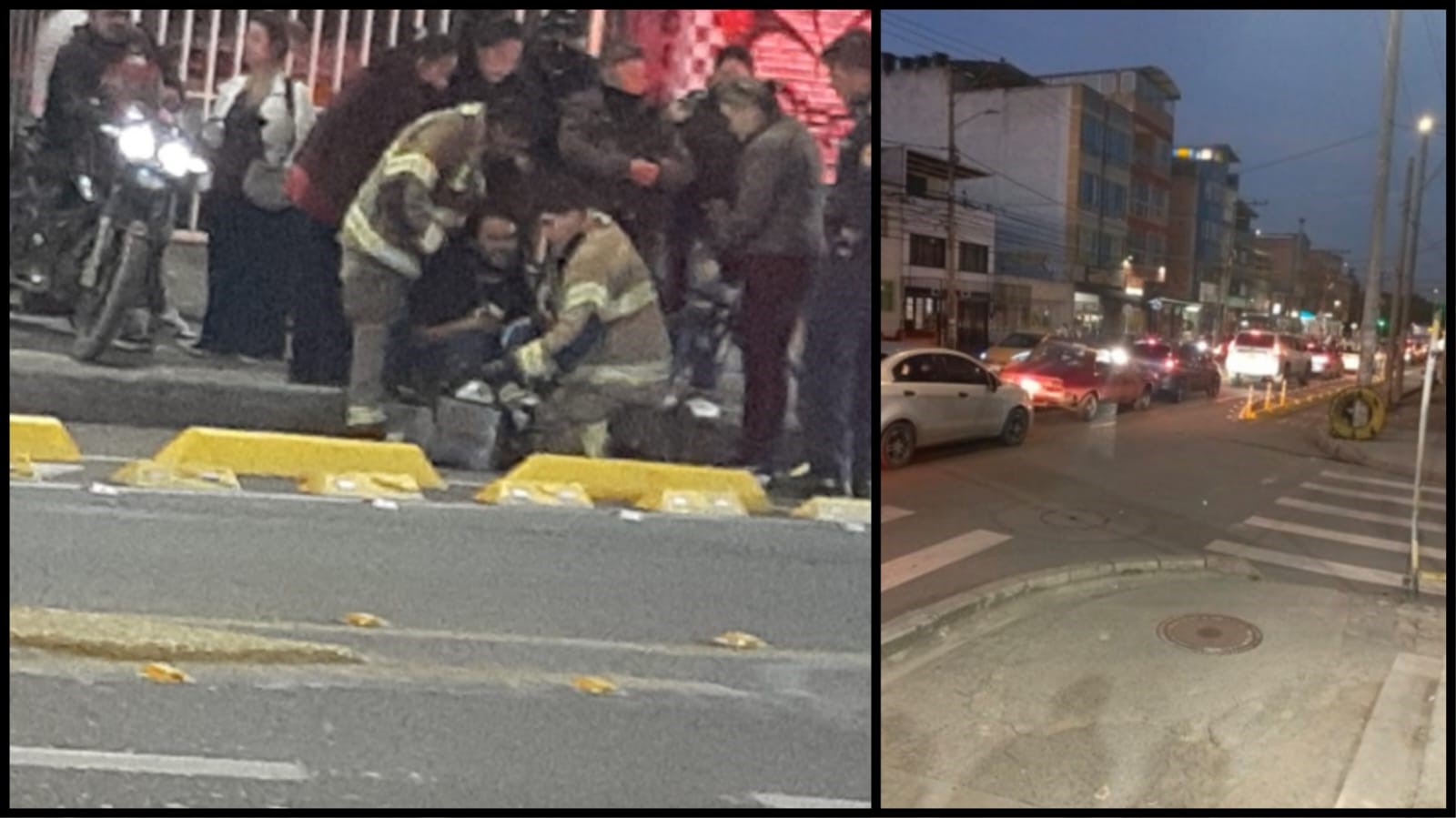 Union de dos imágenes en las que aparecen evidencias del caos vial y en la otra una persona accidentada