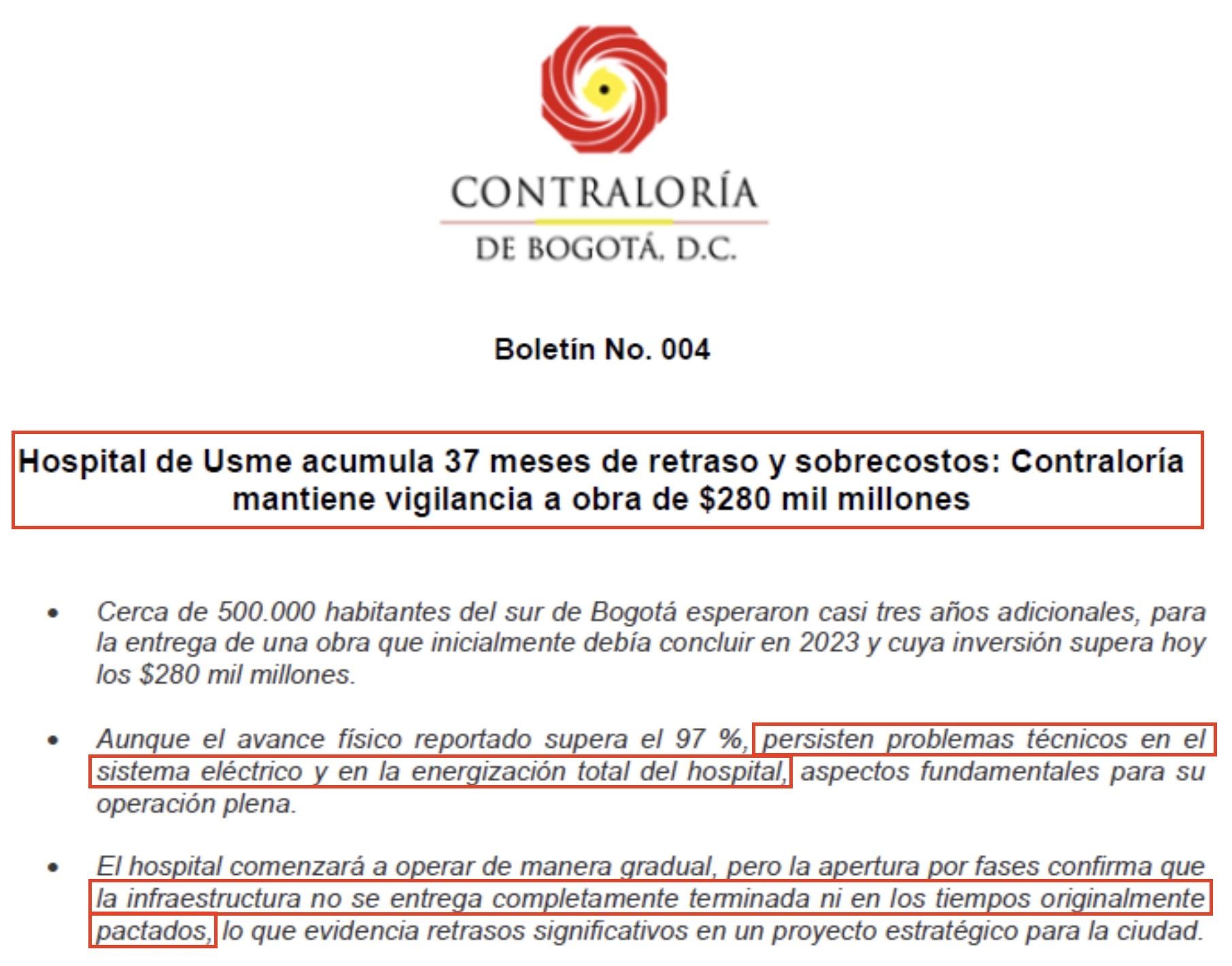 Imagen del Boletín 004 de la contraloría 