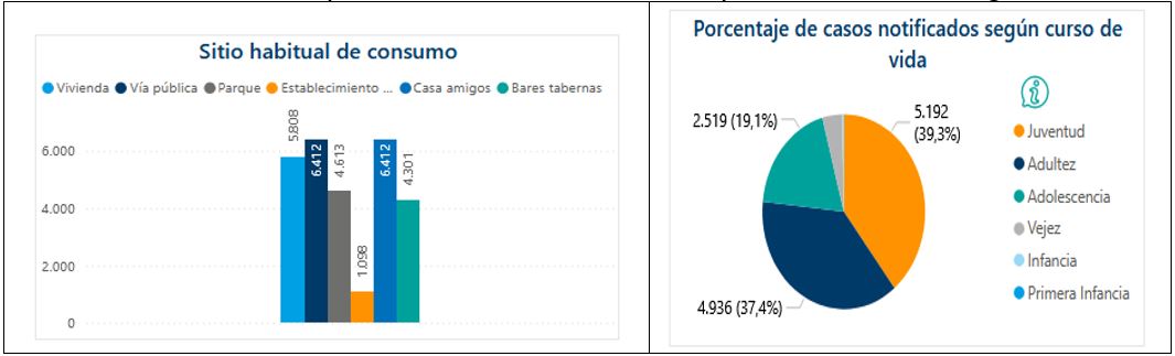 Imagen de grafico de barras y de pastel que muestra los valores del consumos abusivo