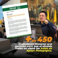 Más de 450 ciudadanos piden al alcalde Galán detener el desmonte de las aulas de apoyo pedagógico en Bogotá