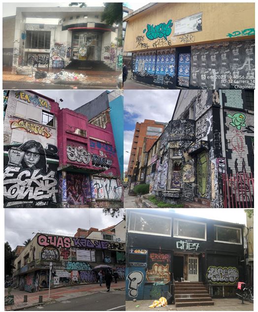 Primer grupo de imágenes en la que se aprecian 6 predios abandonados