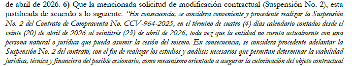 Imagen de la segunda suspensión del contrato 