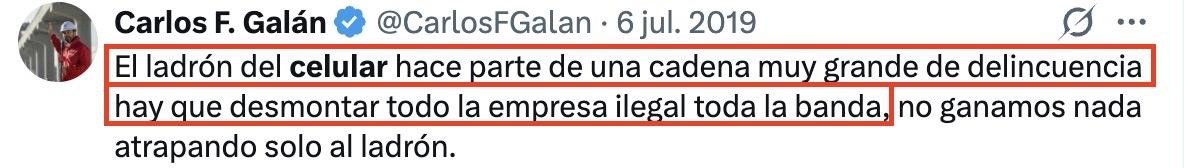 Publicación del Carlos F. Galán en la red social X.