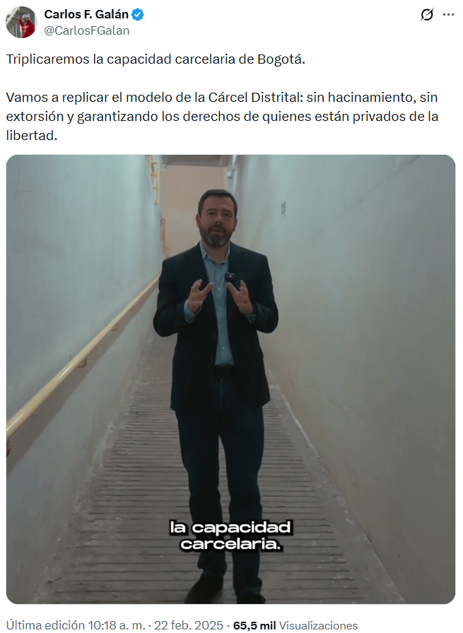 Publicación de Carlos Fernando Galán en la Red Social X. 