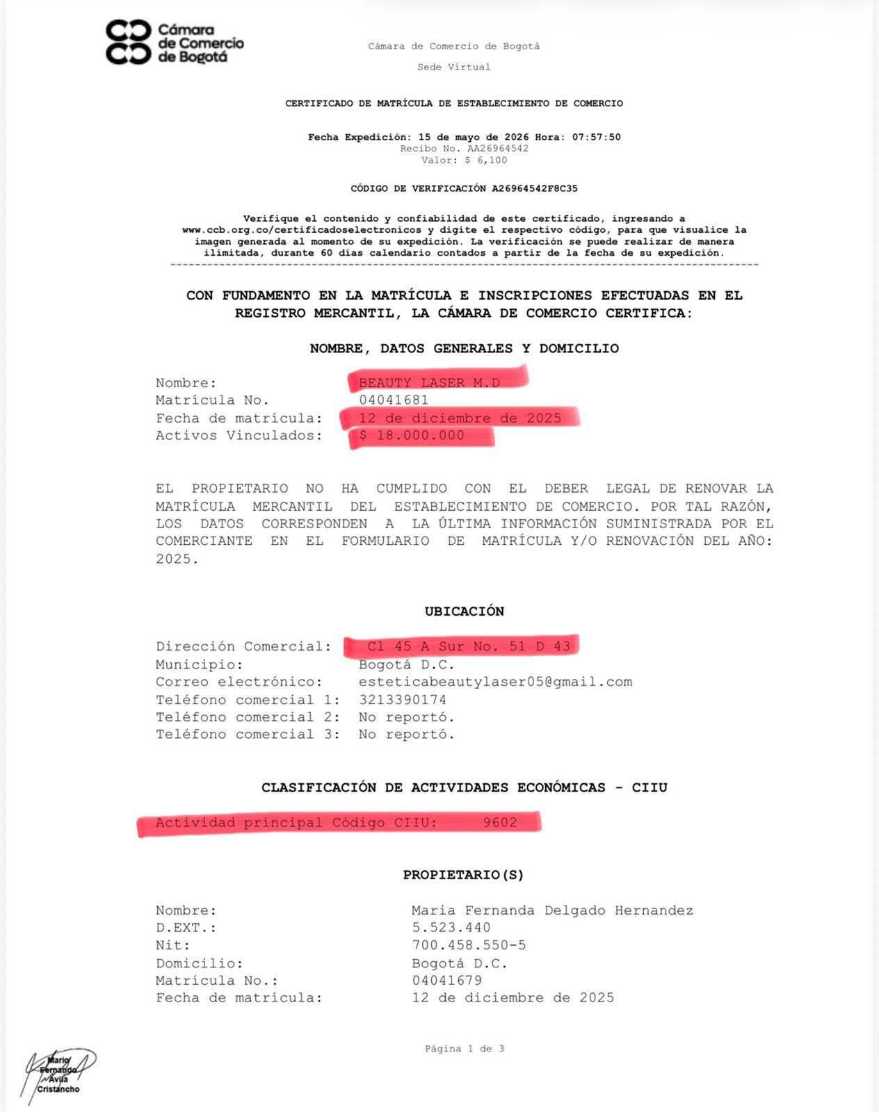 Imagen de registro de camara de comercio