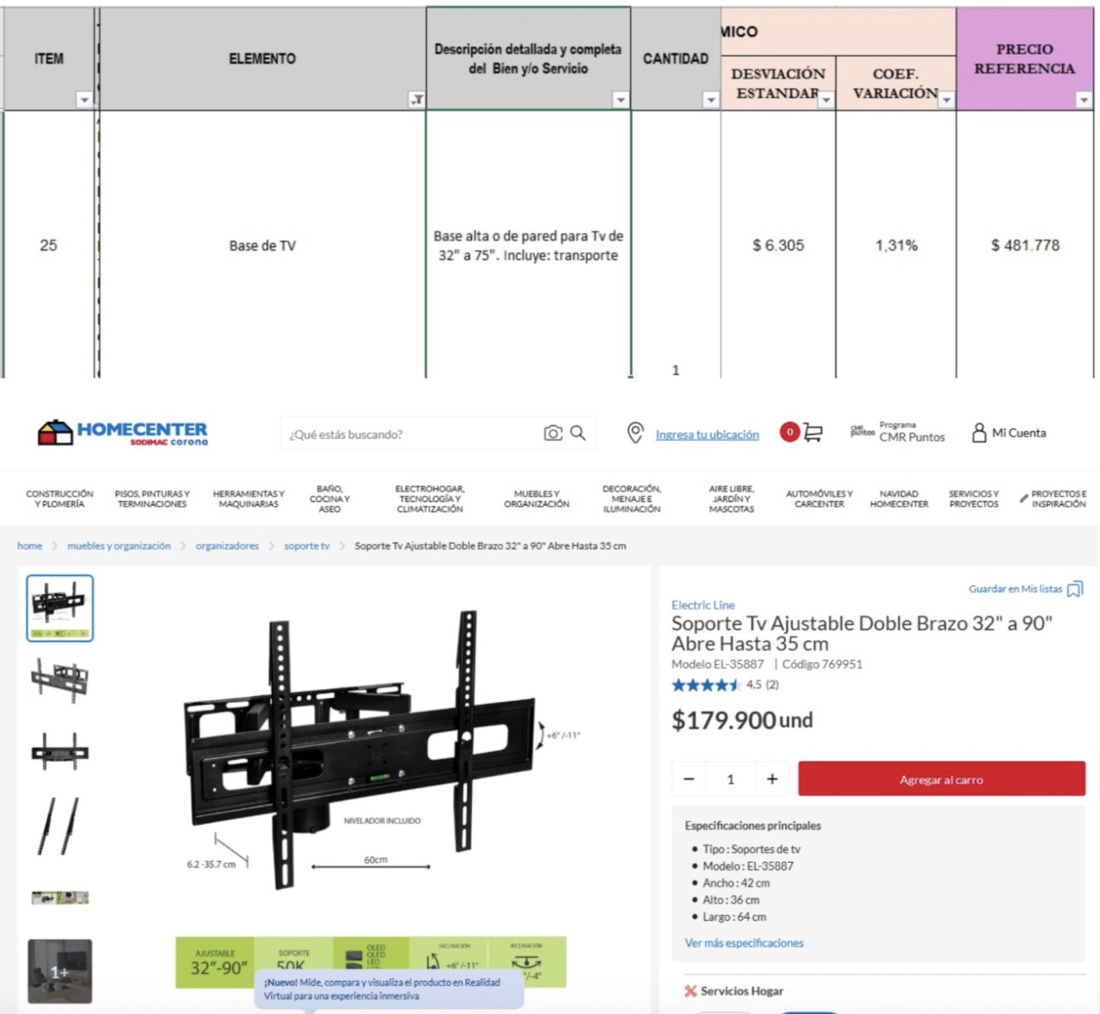 Imagen estudio de mercado - bases para televisores precio de referencia $480778