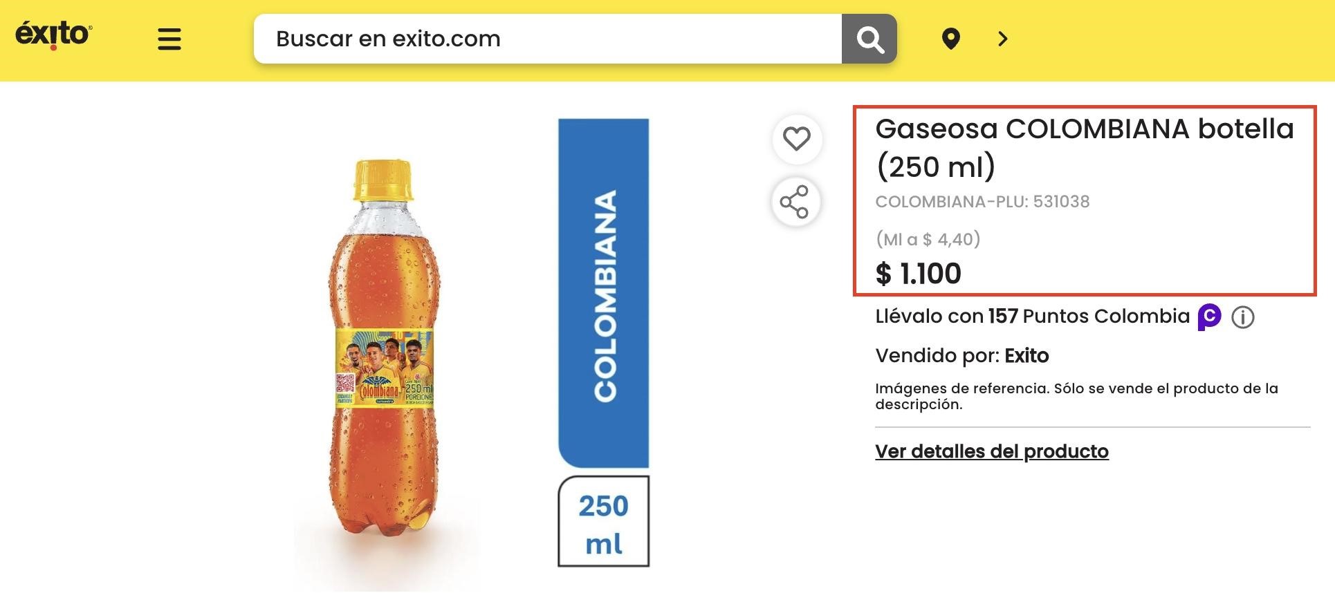 Imagen precio gaseosa página éxito