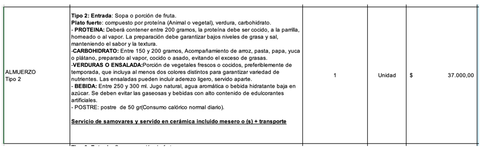 Imagen contrato Alcaldía Local de la Candelaria almuerzo