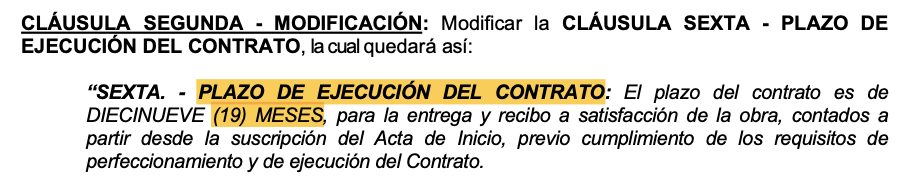 Clausula segunda - Modificación plazo de ejecución del contrato. Acta de modificación contractual No. 3 Contrato de Obra No.372-2024.  Empresa de Renovación y Desarrollo Urbano de Bogotá.