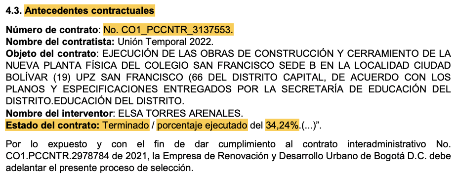 Antecedentes contractuales. Estudio Previo. Contrato de Obra No. 372 de 2024. Empresa de Renovación y Desarrollo Urbano de Bogotá.