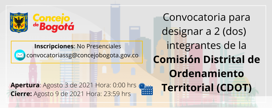 banner promocional de la Convocatoria Pública para designar dos integrantes de la Comisión Distrital de Ordenamiento Territorial de la Ciudad de Bogotá, D.C. 2021