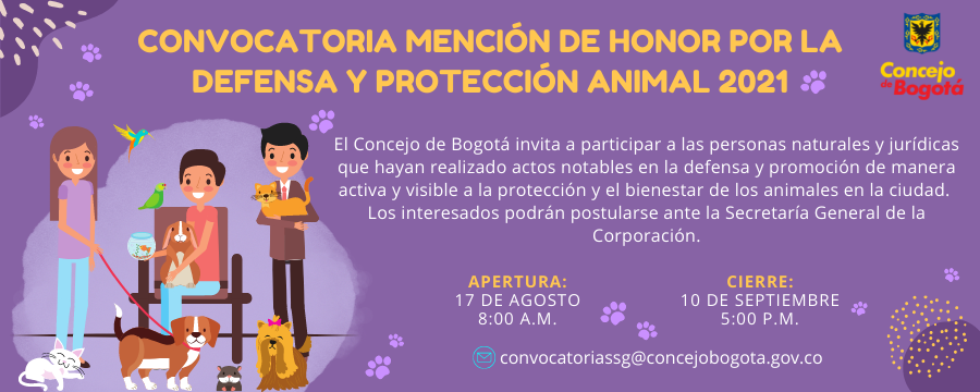 Imagen promocioanl para la convoctaria Mención de Honor por la Defensa y Protección de los Animales en el Distrito Capital - 2021