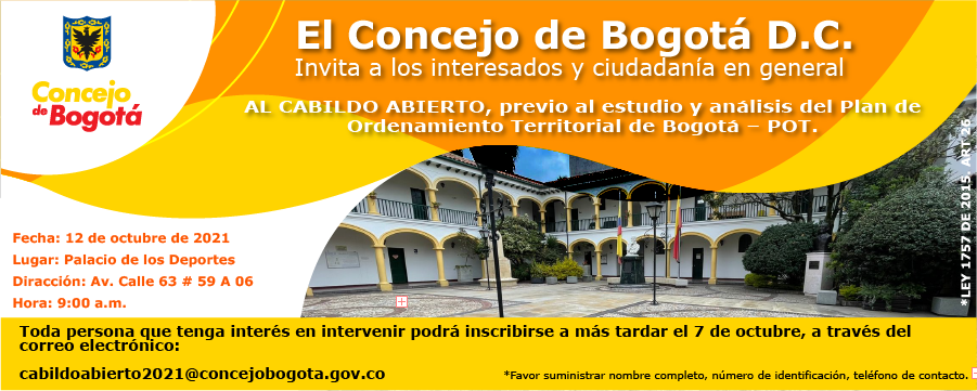 imagen promocional para la convocatoria CONCEJO DE BOGOTÁ CONVOCA A CABILDO ABIERTO PARA POT "Bogotá Reverdece 2022-2035"