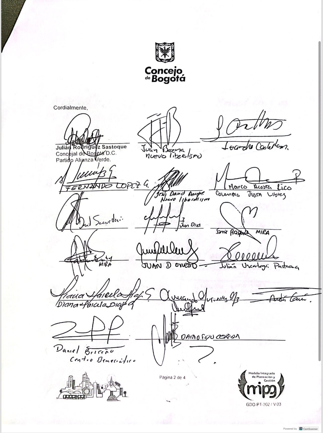 Imagen 2 de 3. En este se encuentran solamente firmas de los concejales 